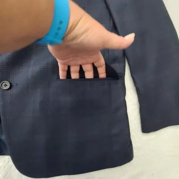 Michael Kors Men's wool navy blue plaid sports jacket 42S Formal Event wedding - Picture 6 of 13